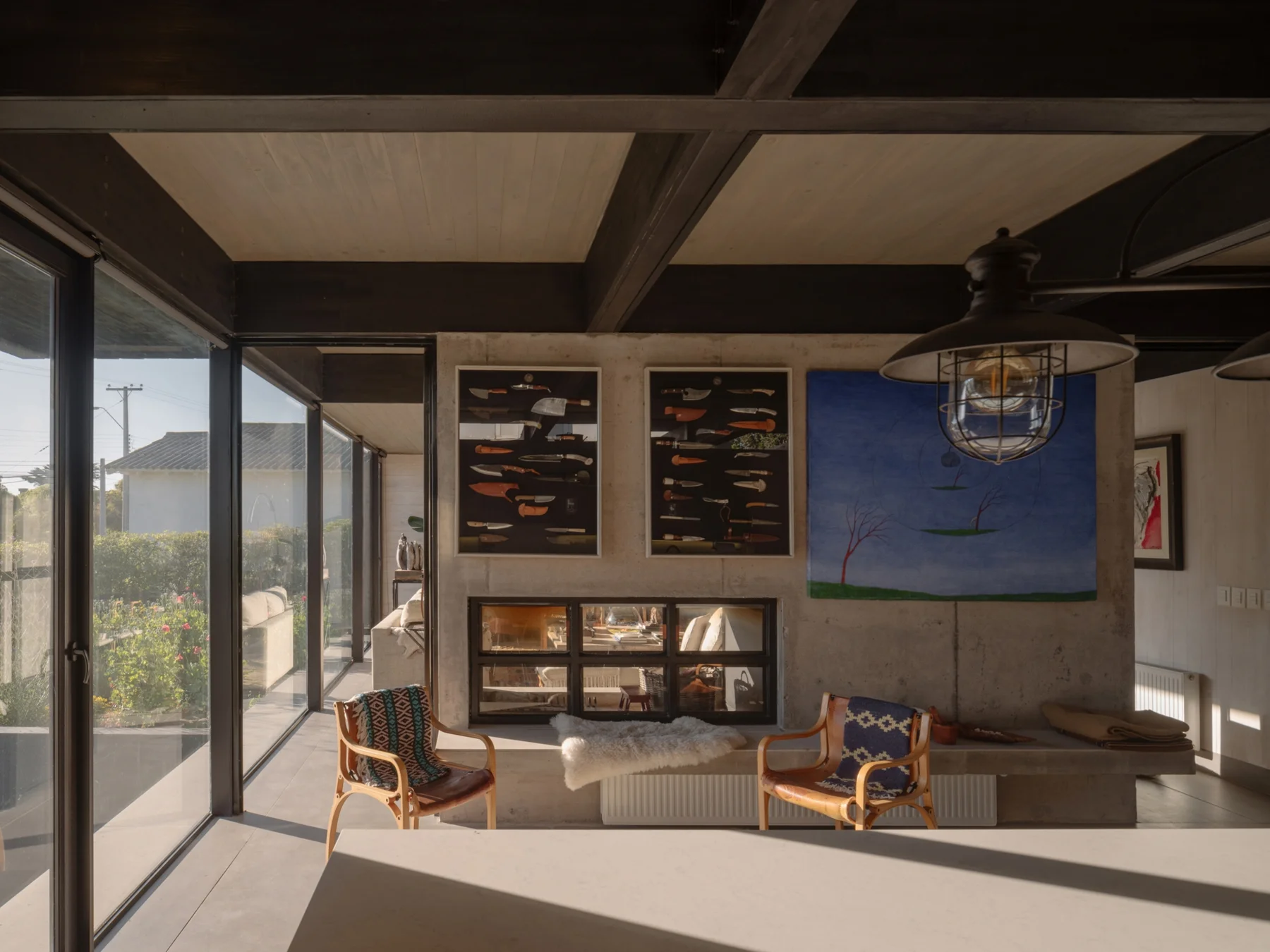 House CO / Estudio Base Arquitectos - Interior Photography, Living Room, Wood, Chair, Beam