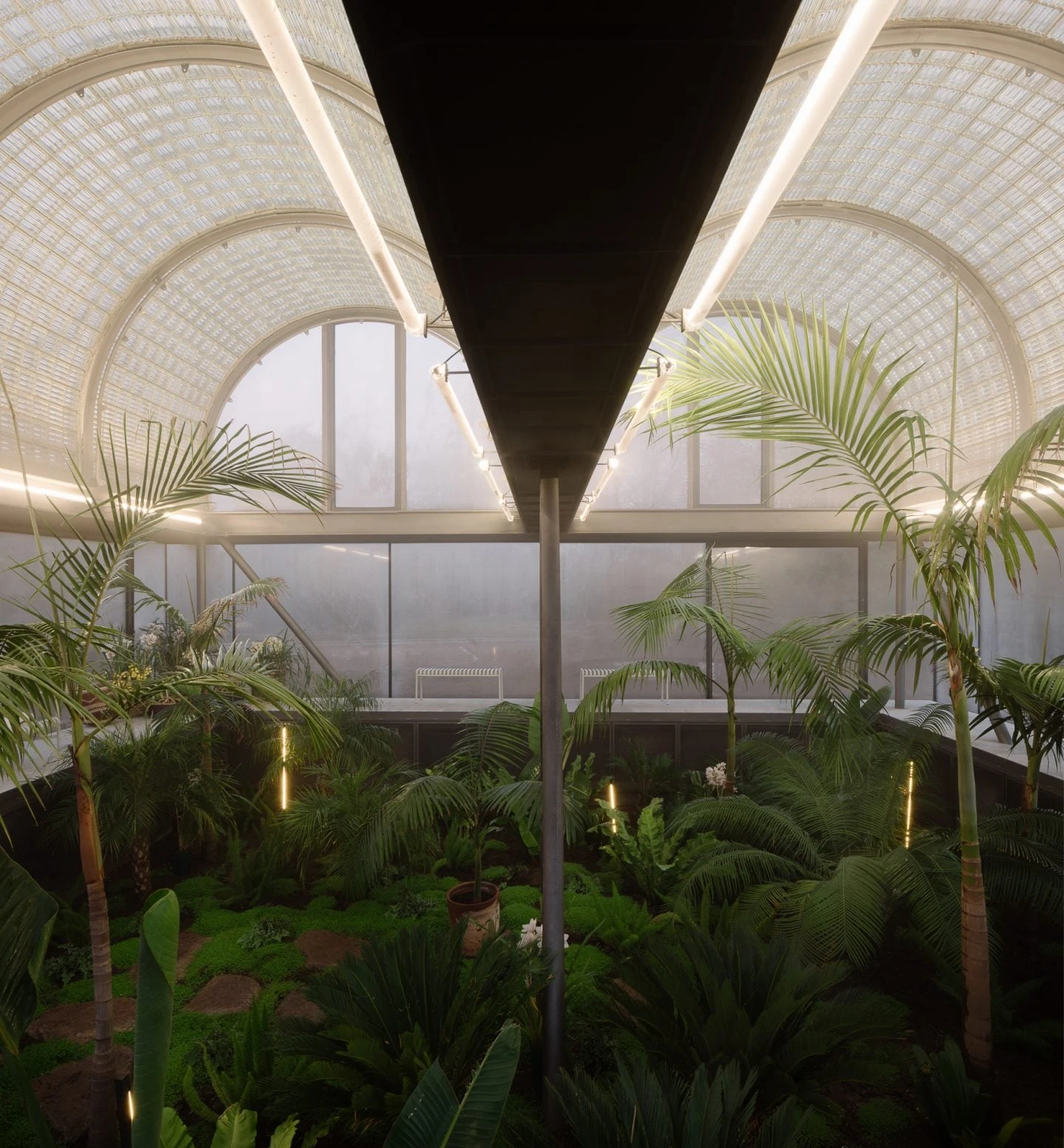 Casa de Vidrio, de Max Núñez Arquitectos: invernadero de plantas tropicales con bóvedas de vidrio en Pirque.