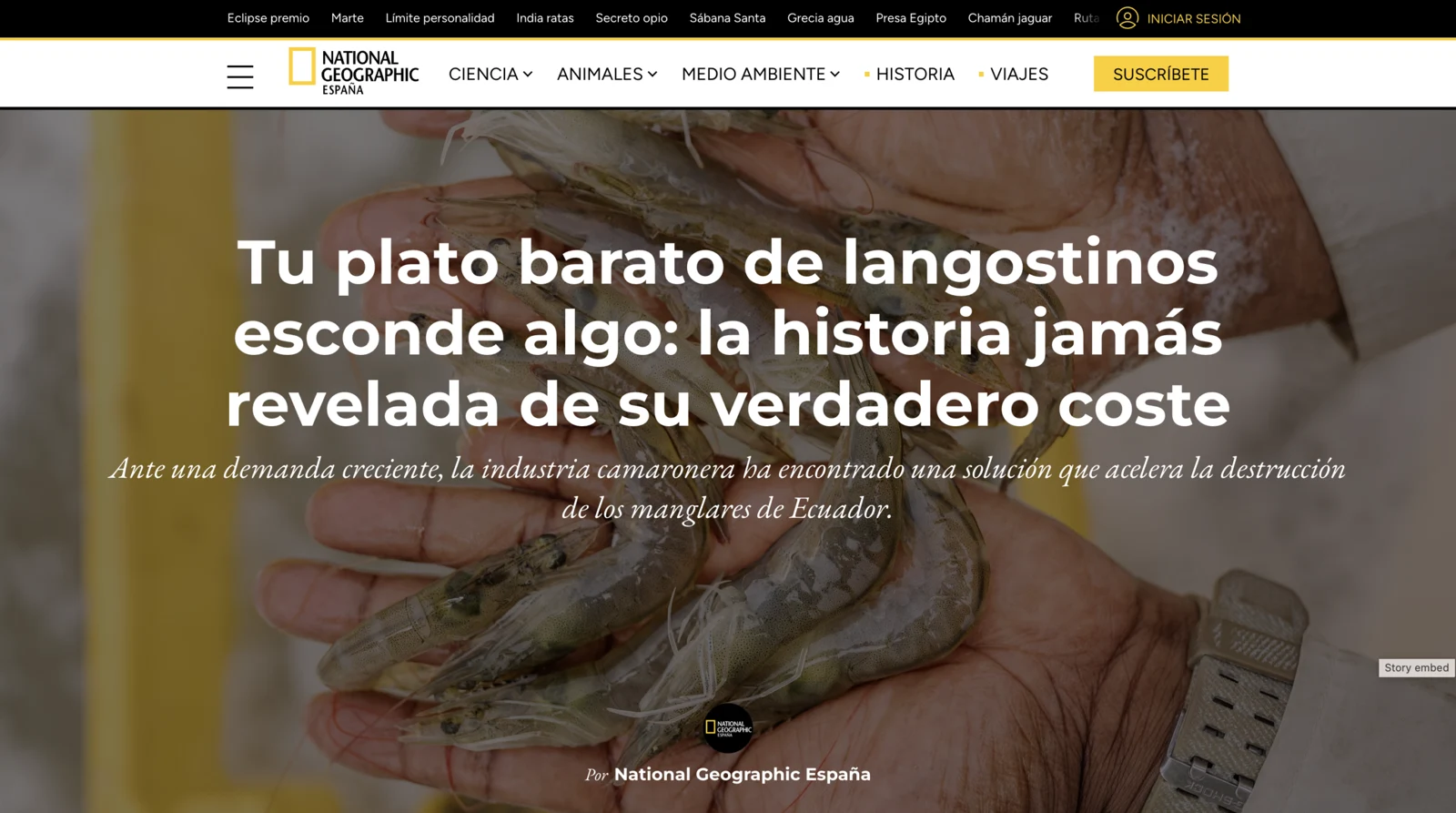 Captura de una publicación sobre la producción de camarones.