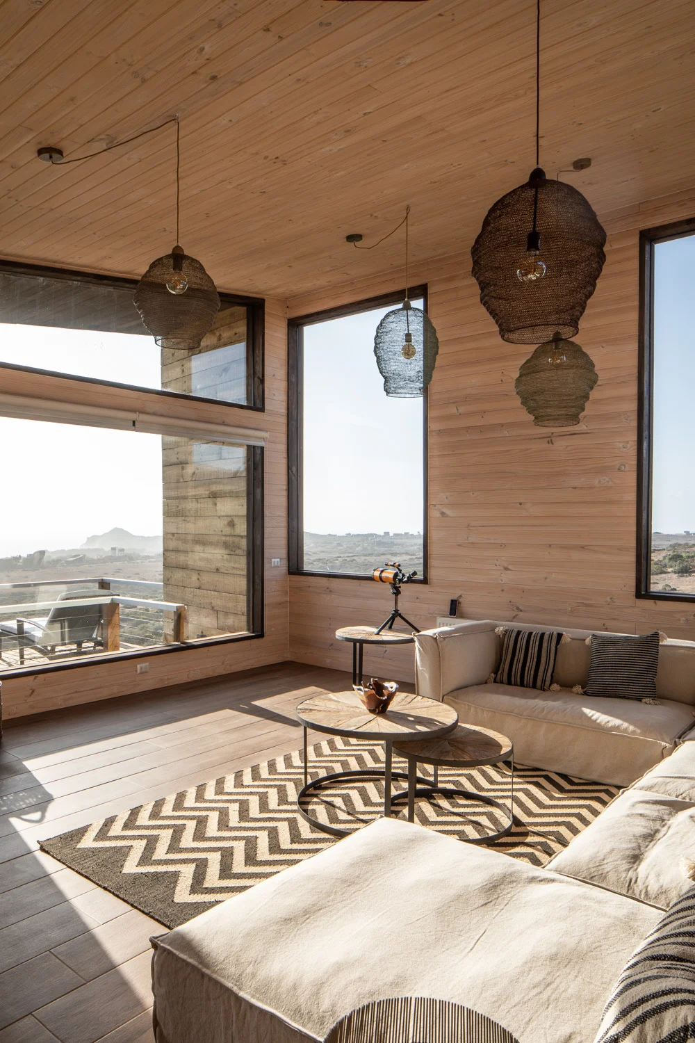 PC21 House / EXTERIA - Interior Photography, Living Room, Table, Windows, Wood, Lighting, Beam, Chair